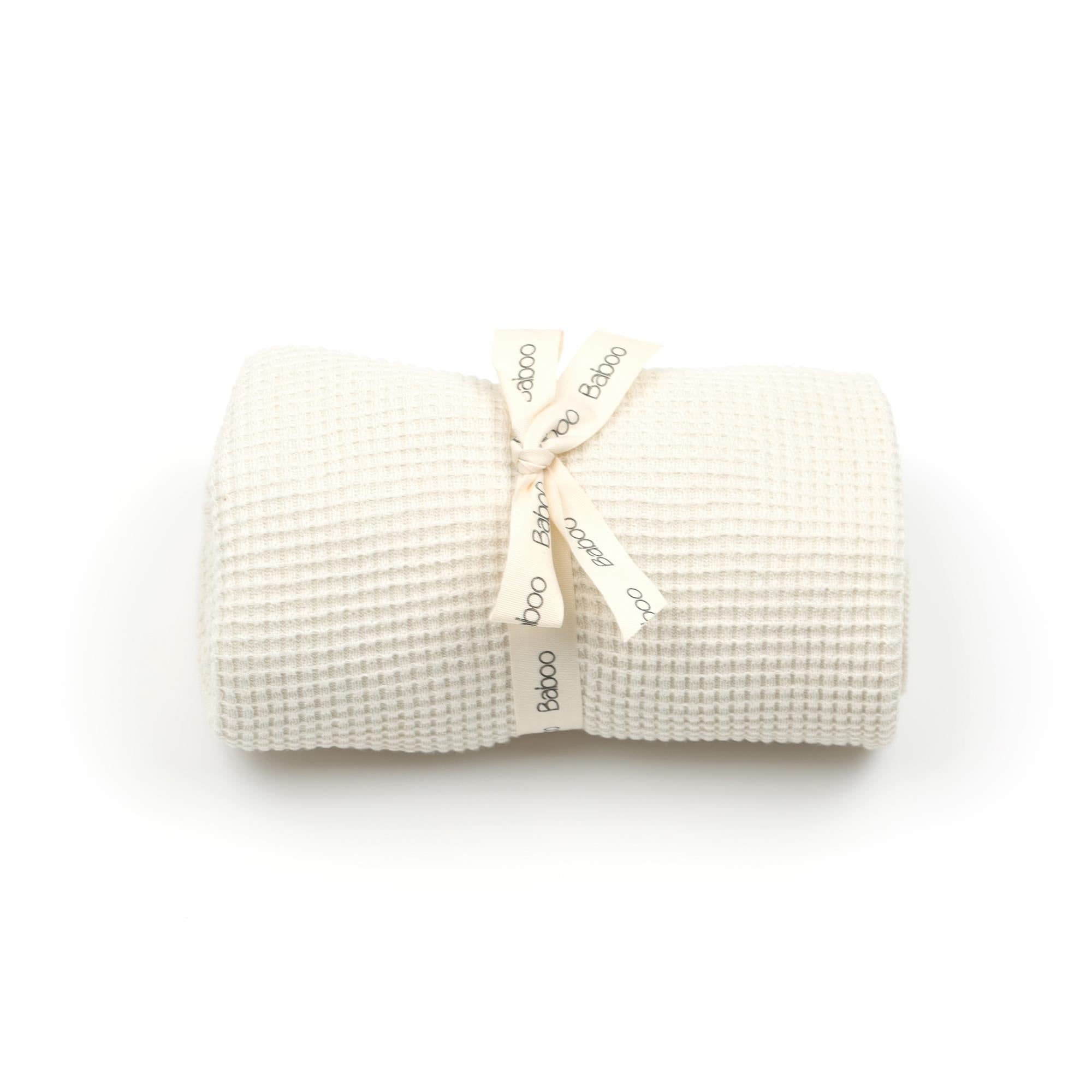 Waffle Organic Cotton Baby Blanket Cream - EFENDINA PAZAR - BABOO - 8682291518451