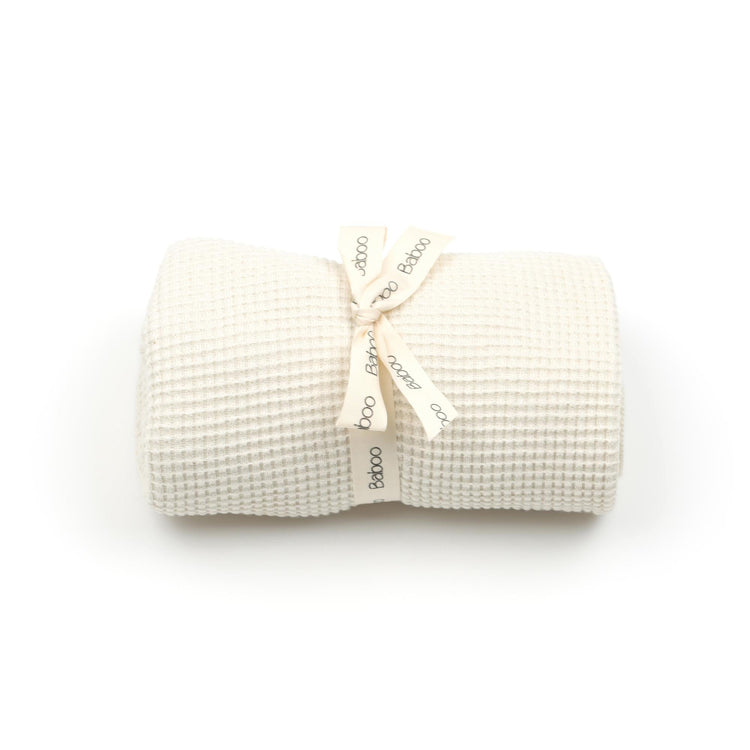 Waffle Organic Cotton Baby Blanket Cream - EFENDINA PAZAR - BABOO - 8682291518451