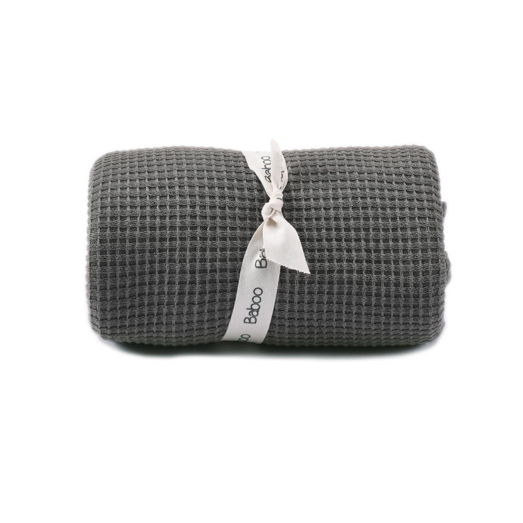 Waffle Organic Cotton Baby Blanket Gray - EFENDINA PAZAR - BABOO - 8691810010529