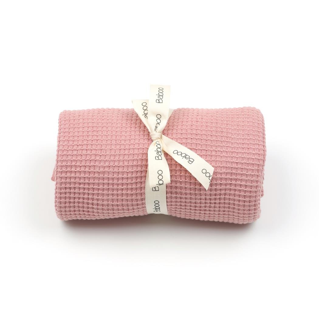 Waffle Organic Cotton Baby Blanket Pink - EFENDINA PAZAR - BABOO - 8682291518420