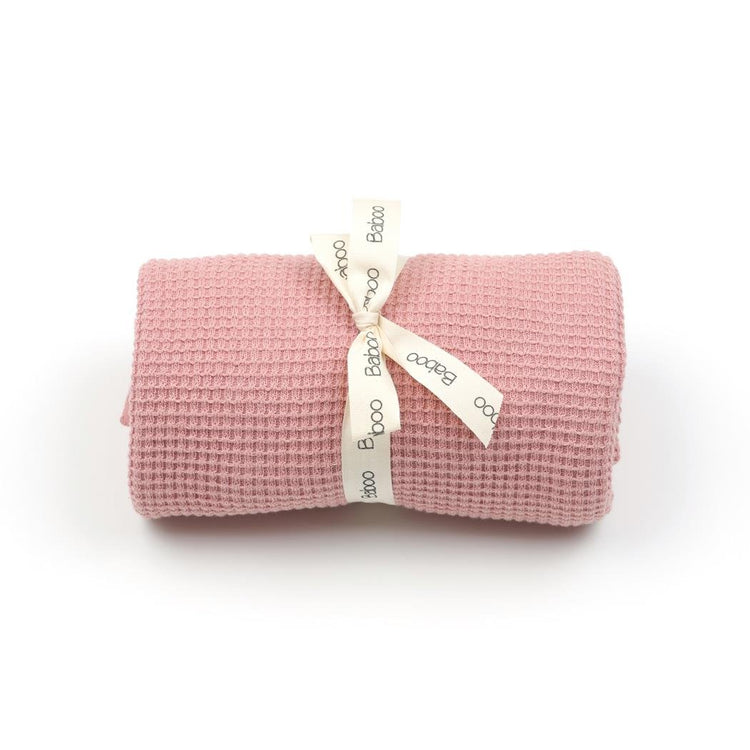 Waffle Organic Cotton Baby Blanket Pink - EFENDINA PAZAR - BABOO - 8682291518420
