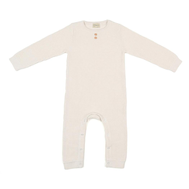 Waffle Organic Cotton Baby Romper Cream - EFENDINA PAZAR - BABOO - 8682291000727