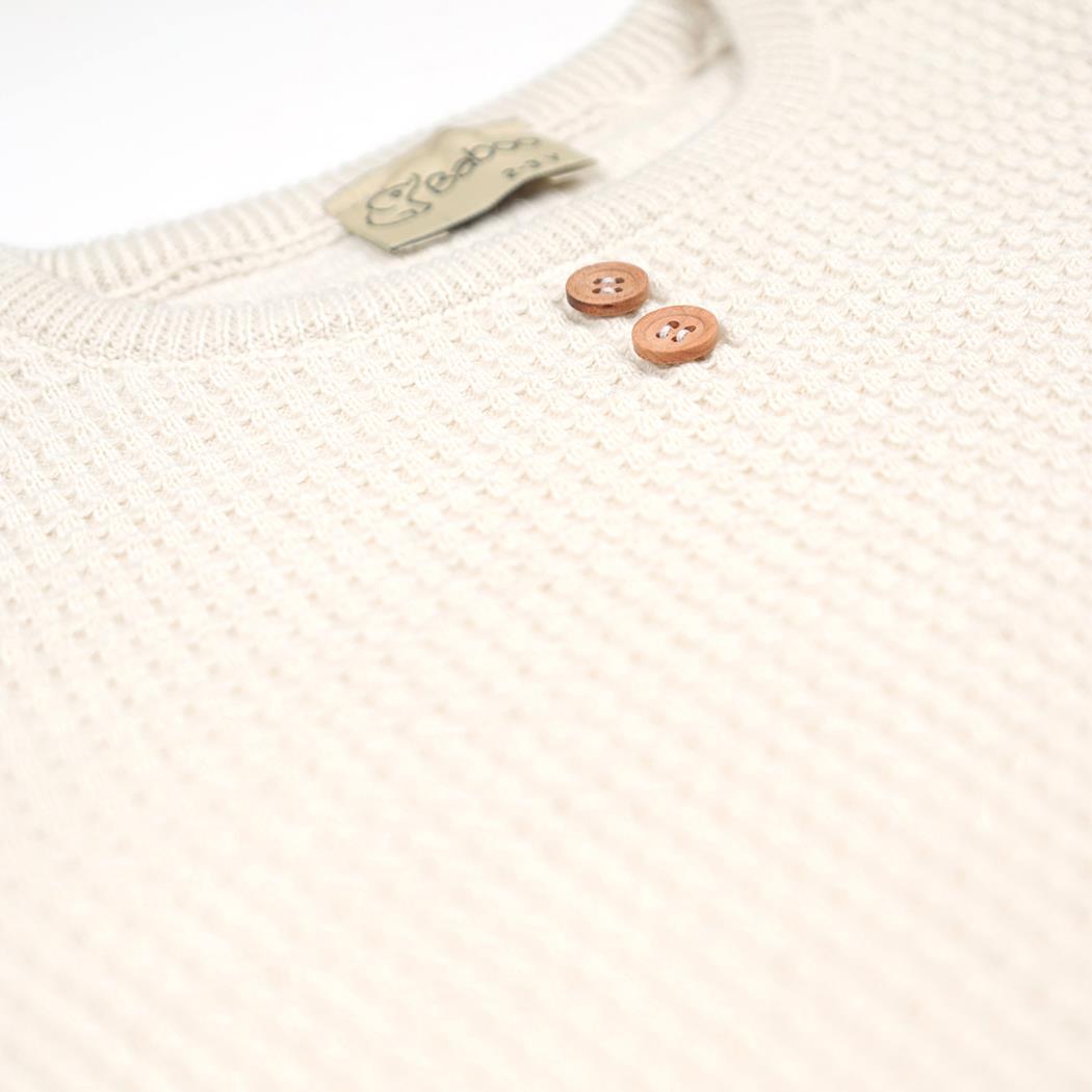 Waffle Organic Cotton Baby Romper Cream - EFENDINA PAZAR - BABOO - 8682291000727