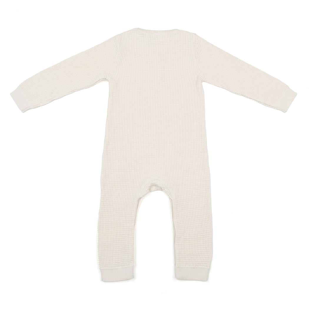 Waffle Organic Cotton Baby Romper Cream - EFENDINA PAZAR - BABOO - 8682291000727
