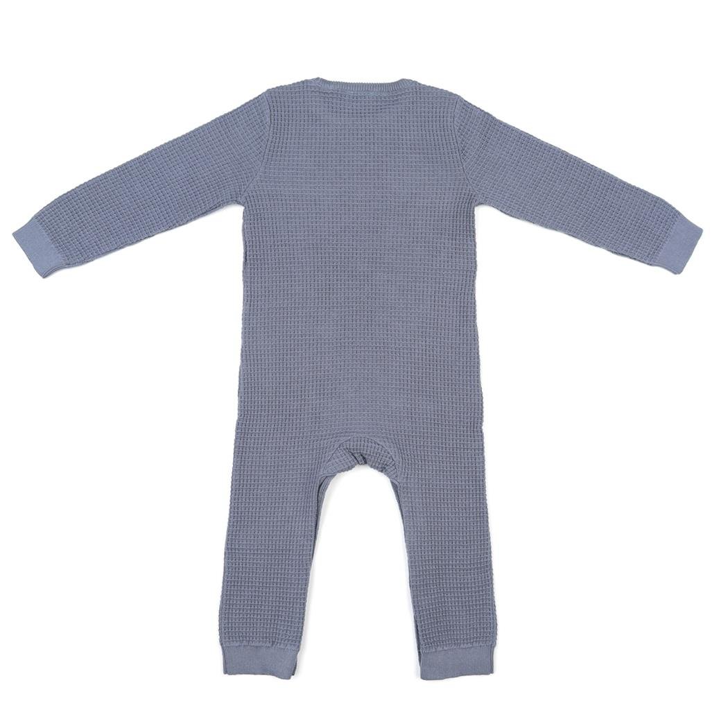 Waffle Organic Cotton Baby Rompers Blue - EFENDINA PAZAR - BABOO - 8682291000697