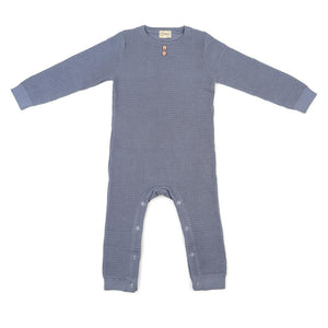 Waffle Organic Cotton Baby Rompers Blue - EFENDINA PAZAR - BABOO - 8682291000697