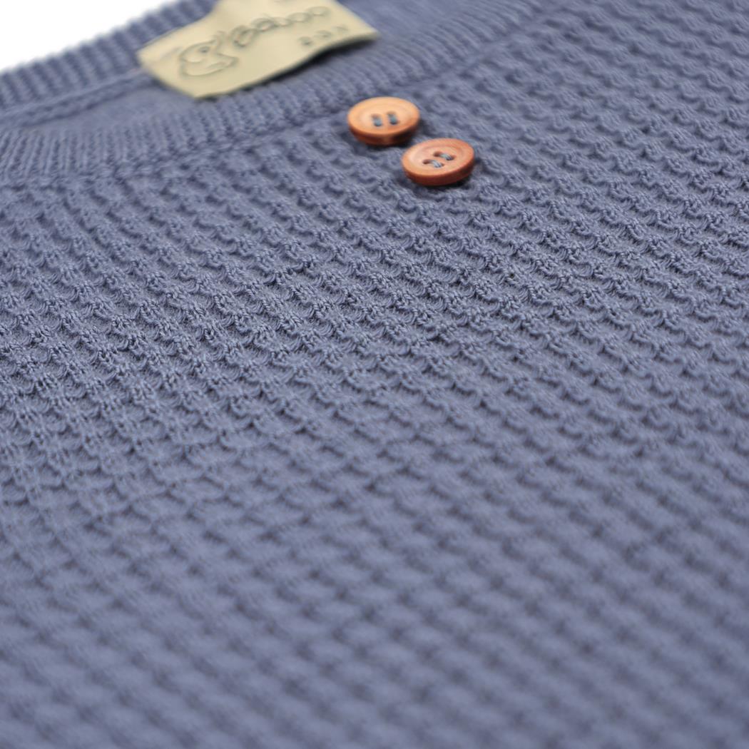 Waffle Organic Cotton Baby Rompers Blue - EFENDINA PAZAR - BABOO - 8682291000697