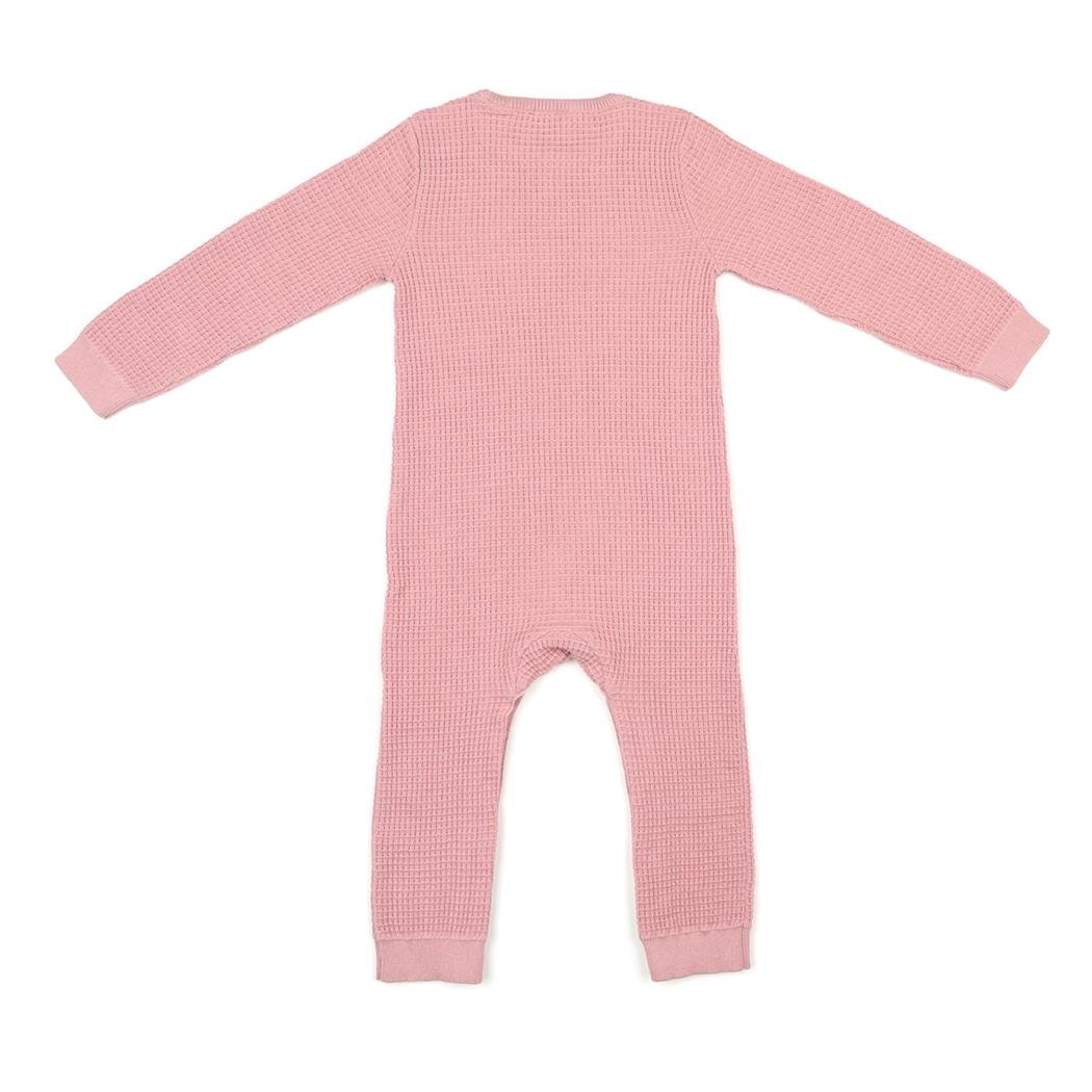 Waffle Organic Cotton Baby Rompers Pink - EFENDINA PAZAR - BABOO - 8682291000635