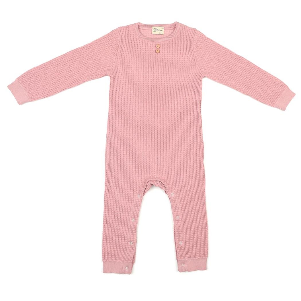 Waffle Organic Cotton Baby Rompers Pink - EFENDINA PAZAR - BABOO - 8682291000635