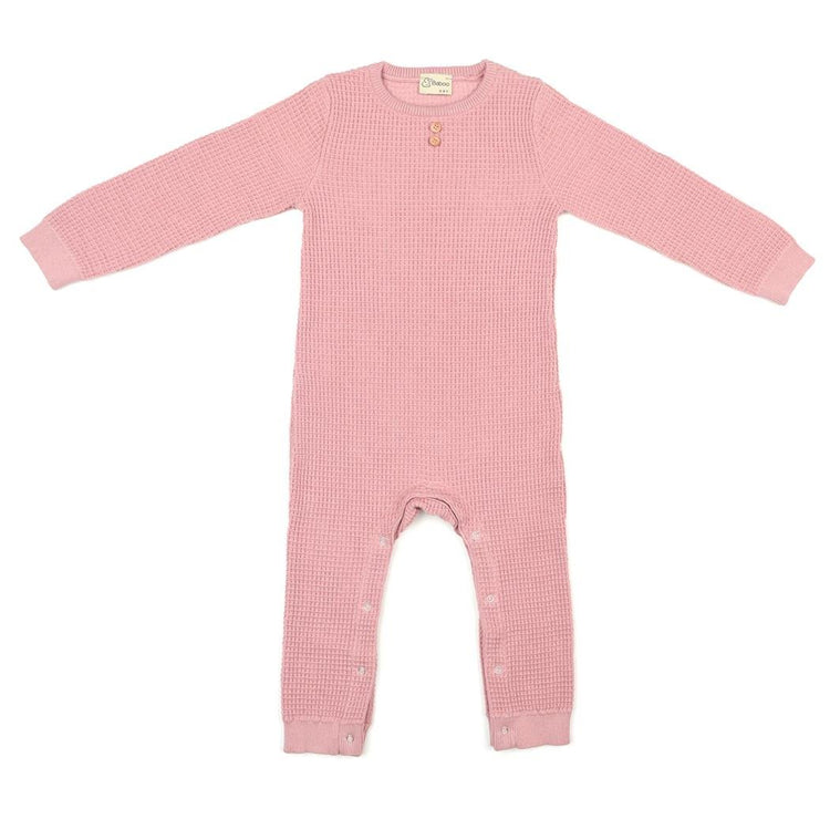 Waffle Organic Cotton Baby Rompers Pink - EFENDINA PAZAR - BABOO - 8682291000635