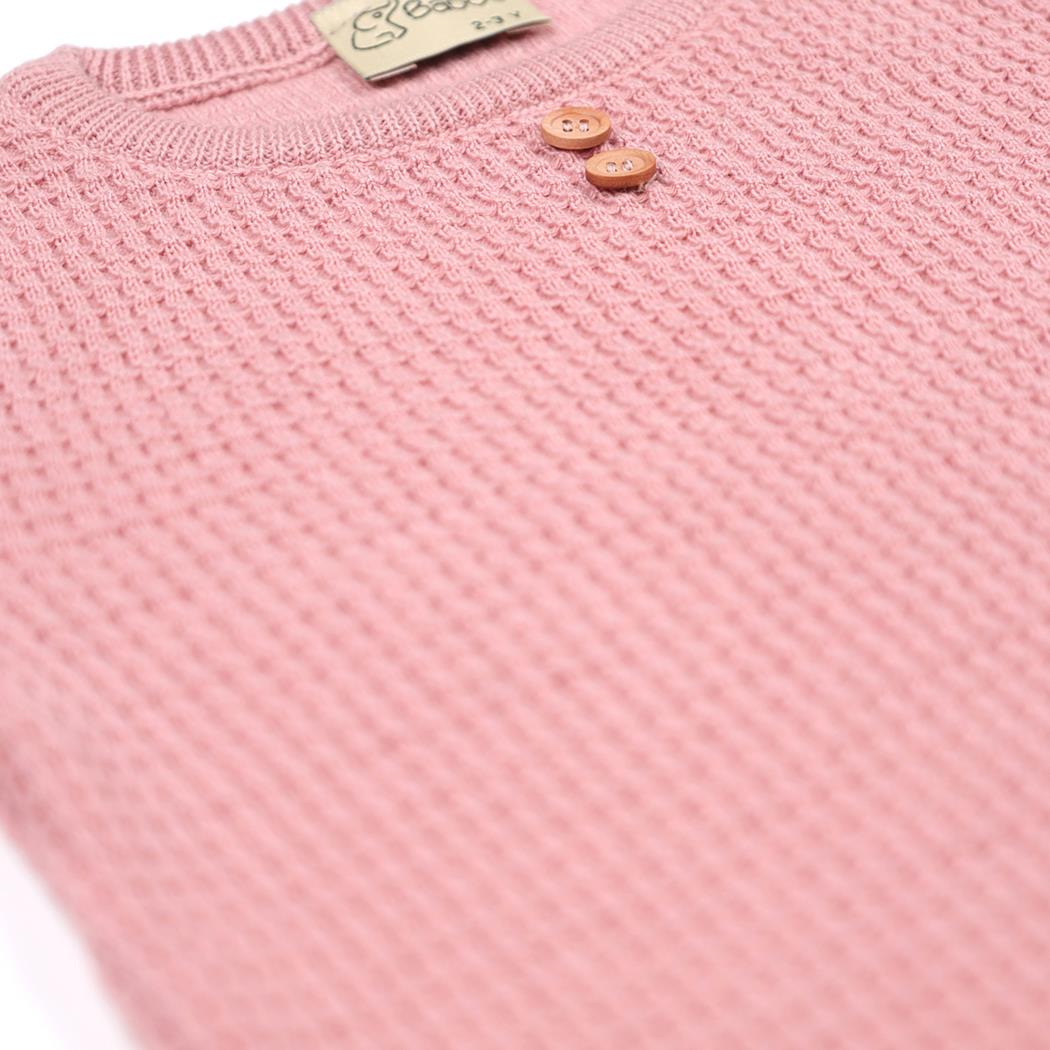 Waffle Organic Cotton Baby Rompers Pink - EFENDINA PAZAR - BABOO - 8682291000635