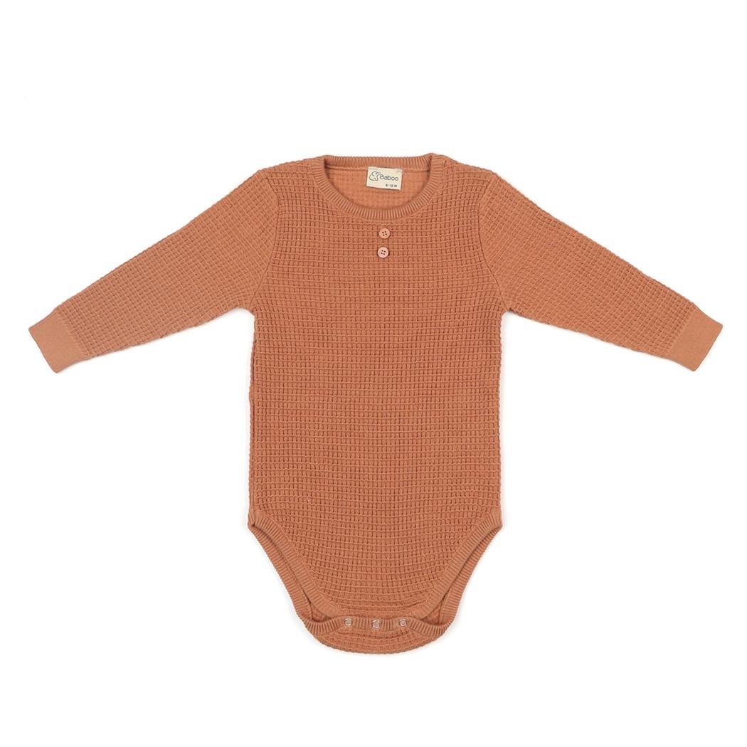 Waffle Organic Cotton Top - Bottom Baby Set Brown - EFENDINA PAZAR - BABOO - 8682291519830