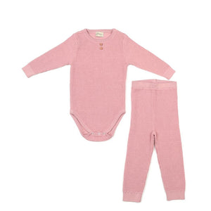 Waffle Organic Cotton Top - Bottom Baby Set Pink - EFENDINA PAZAR - BABOO - 8682291519786