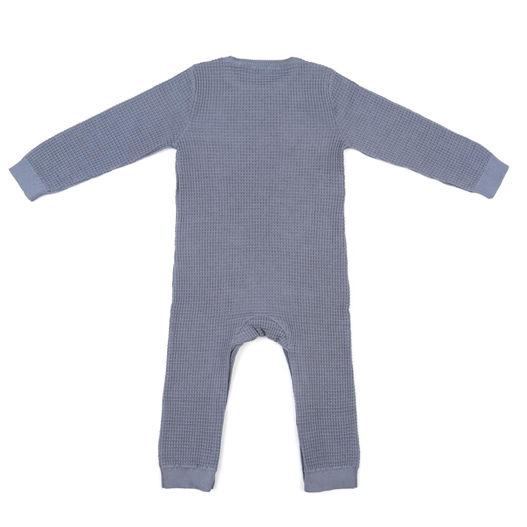 Waffle Organic Cotton Baby Rompers Blue