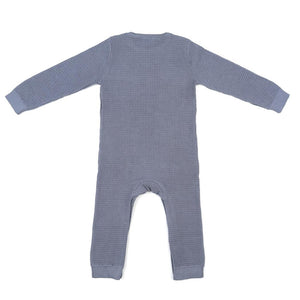 Waffle Organic Cotton Baby Rompers Blue