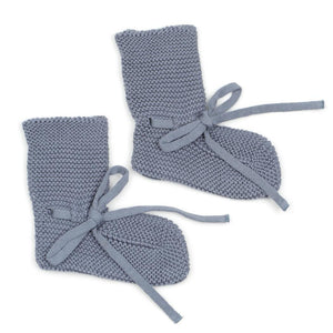 Waffle Swaddle Blanket Beanie Booties Gift Set Blue - EFENDINA PAZAR - BABOO - 8691810009240