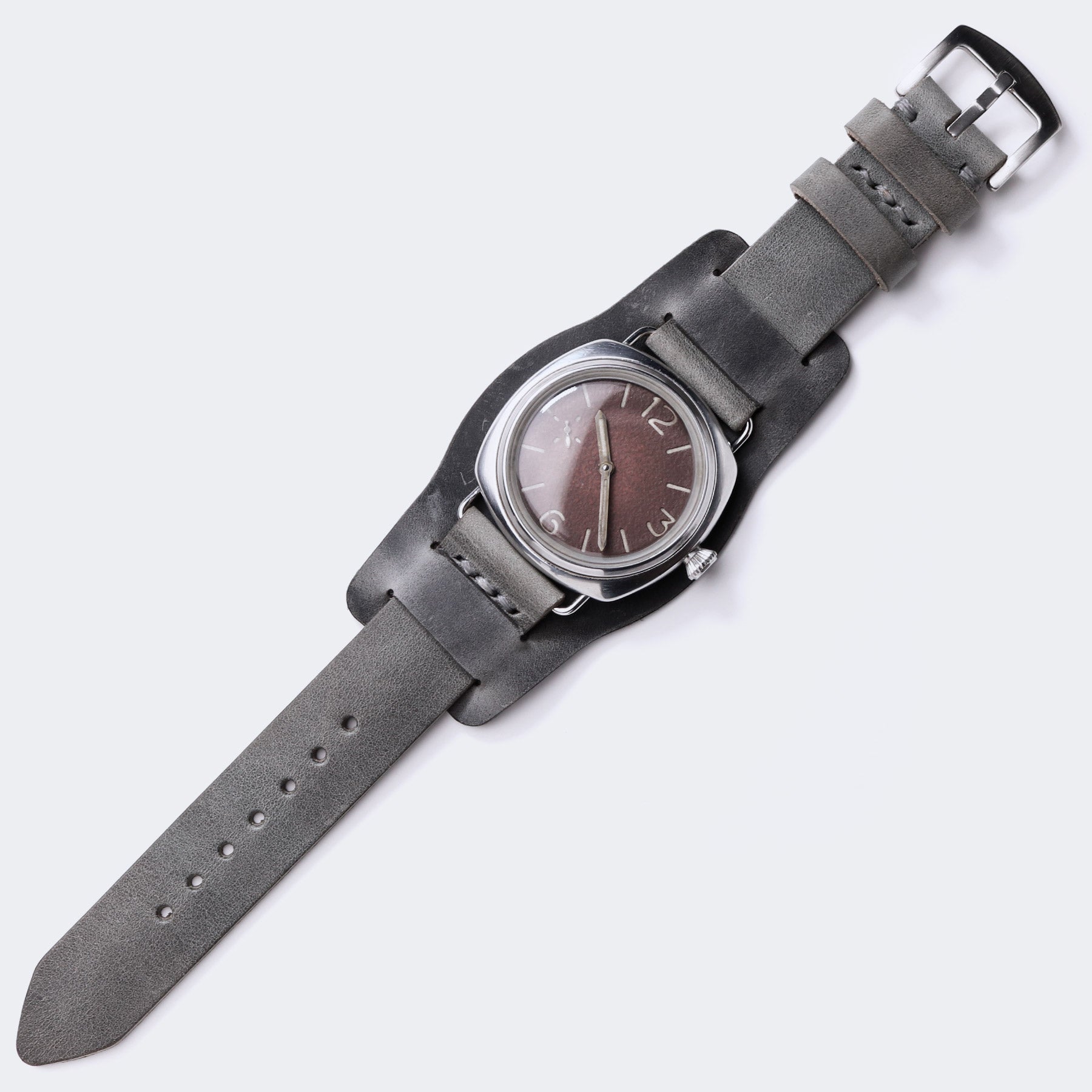 Antique Gray Leather Bund Watch Strap