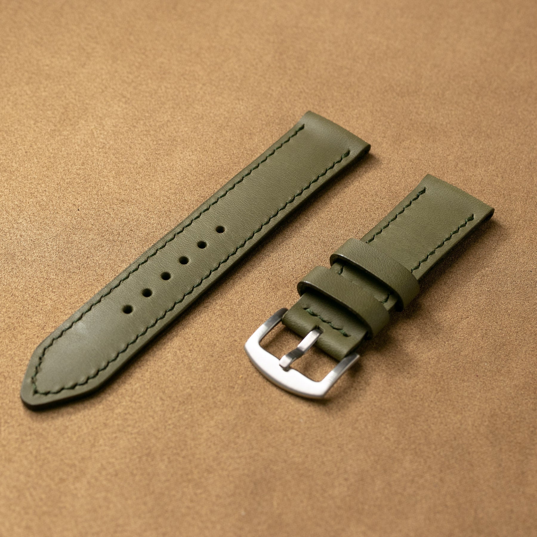 Custom Made Veg-Tan Leather Watch Strap - Olive