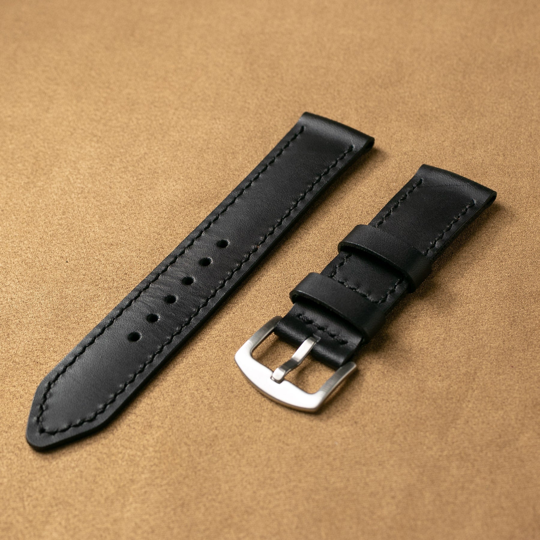 Custom Made Veg-Tan Leather Watch Strap - Black