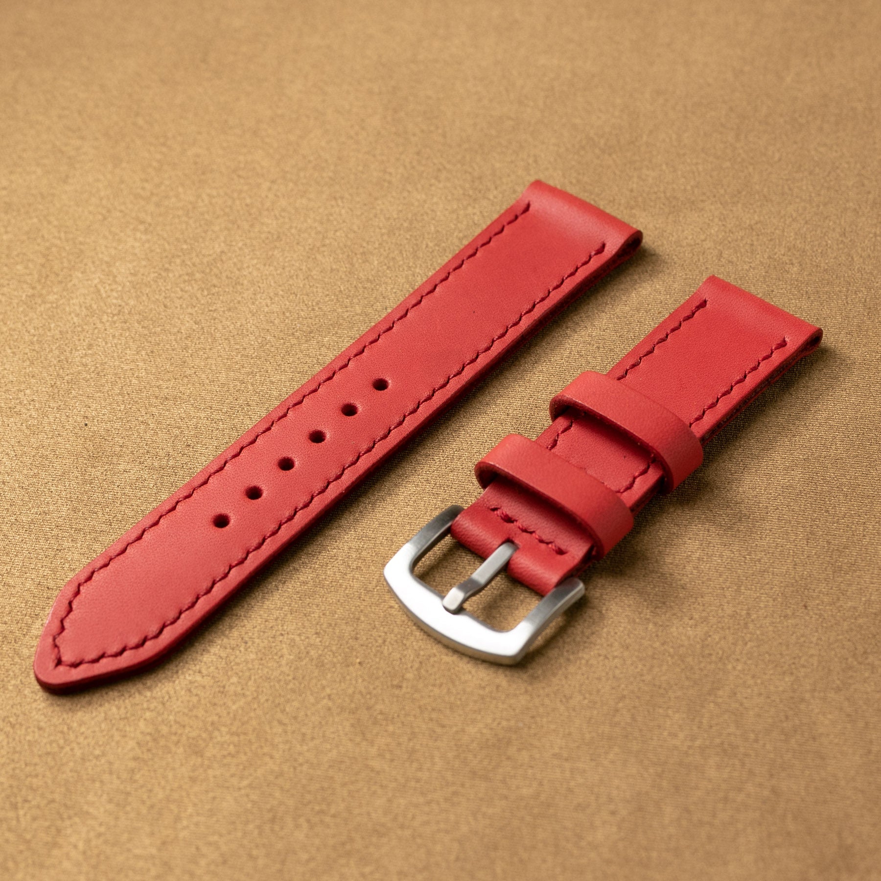 Custom Made Veg-Tan Leather Watch Strap - Carmine