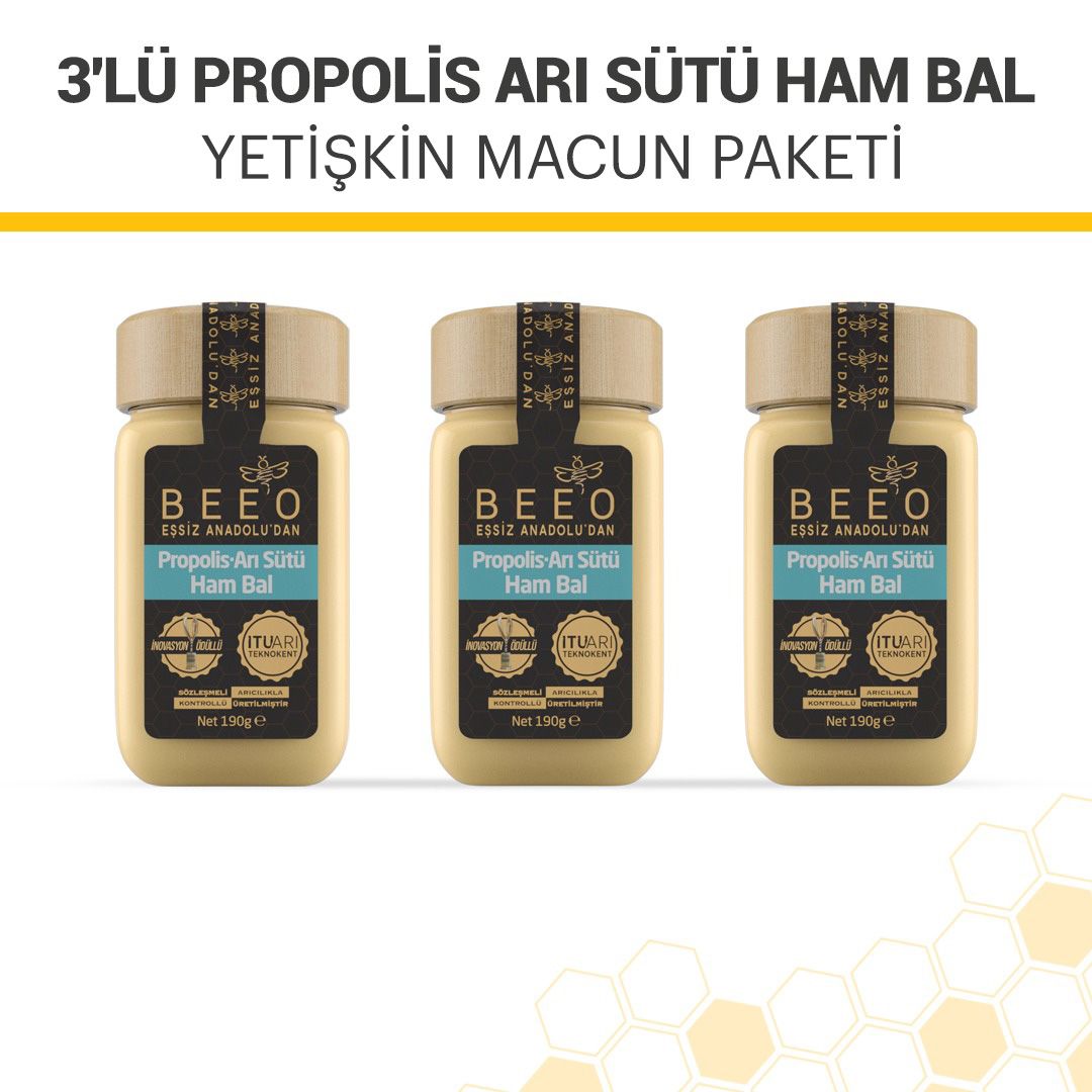 Beeo 3 Propolis Royal Jelly Raw Honey Adult Paste Package