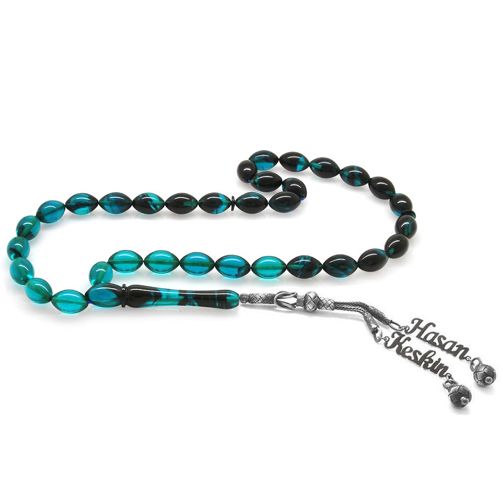 1000 Carat Double Kazaz Tassels Barley Cut Turquoise Fire Amber Rosary with Name Written