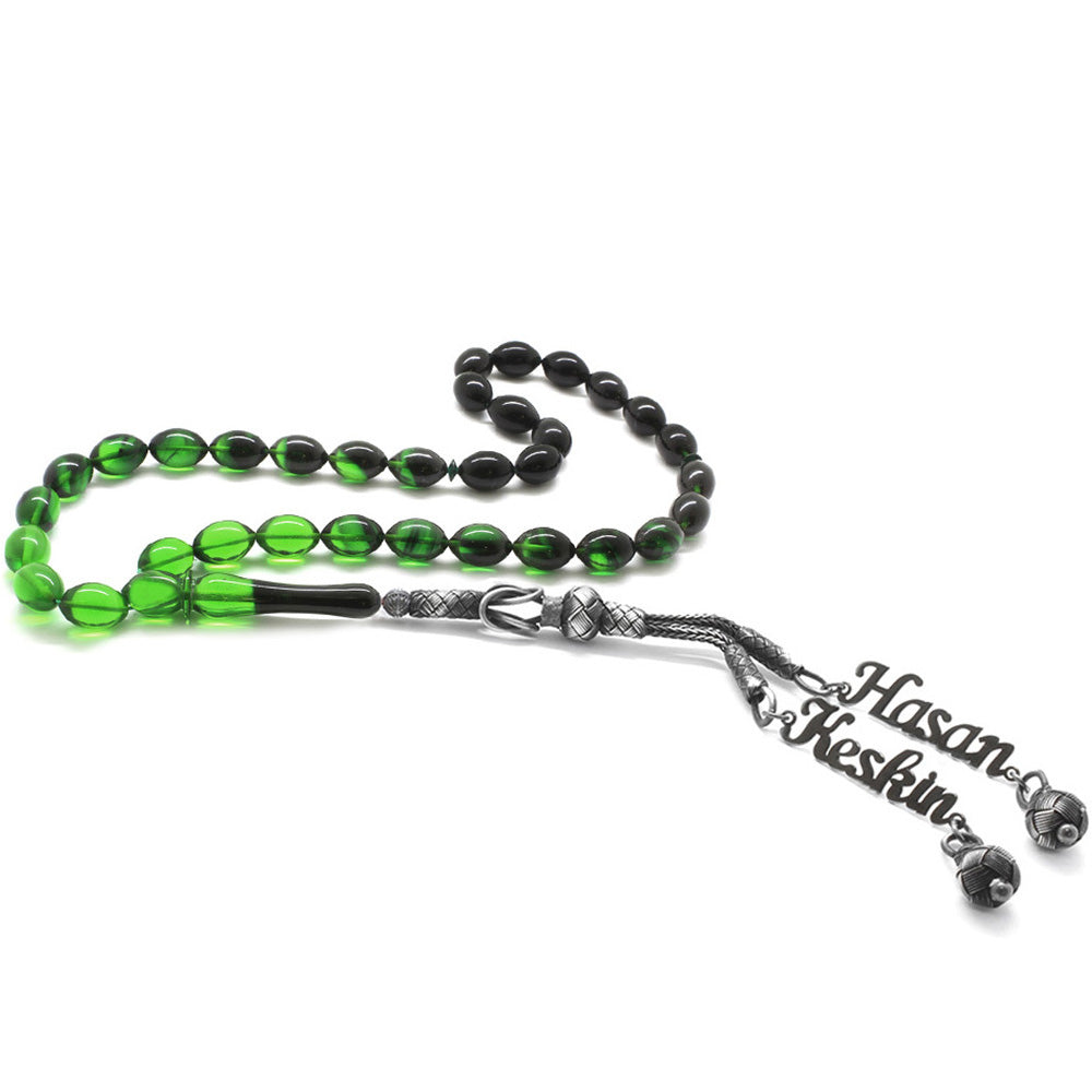 1000 Carat Double Kazaz Tassels Green Rosary with Name Written