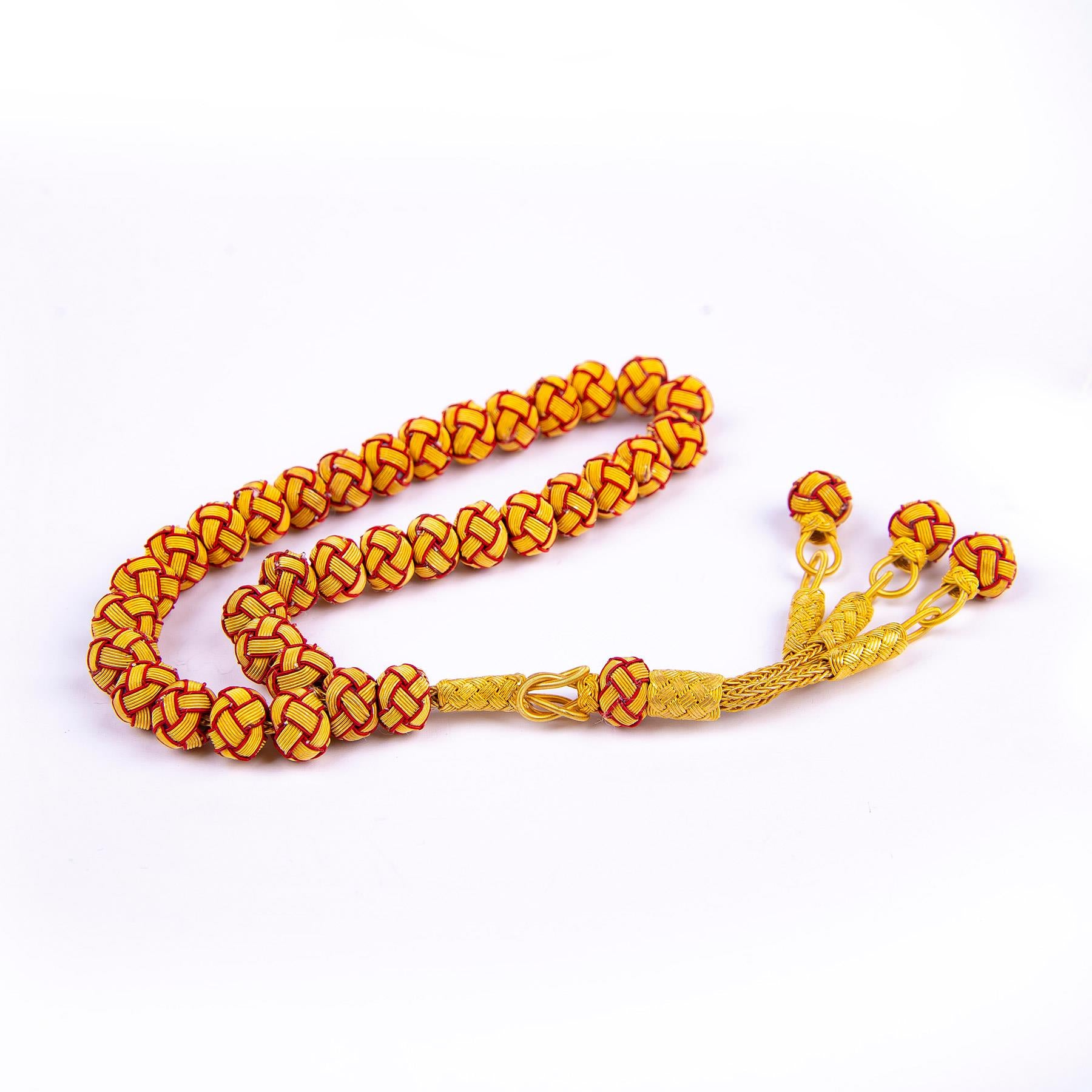 1000 Carat Silver Kazaz Knitted Yellow Red Fan Prayer Beads 3