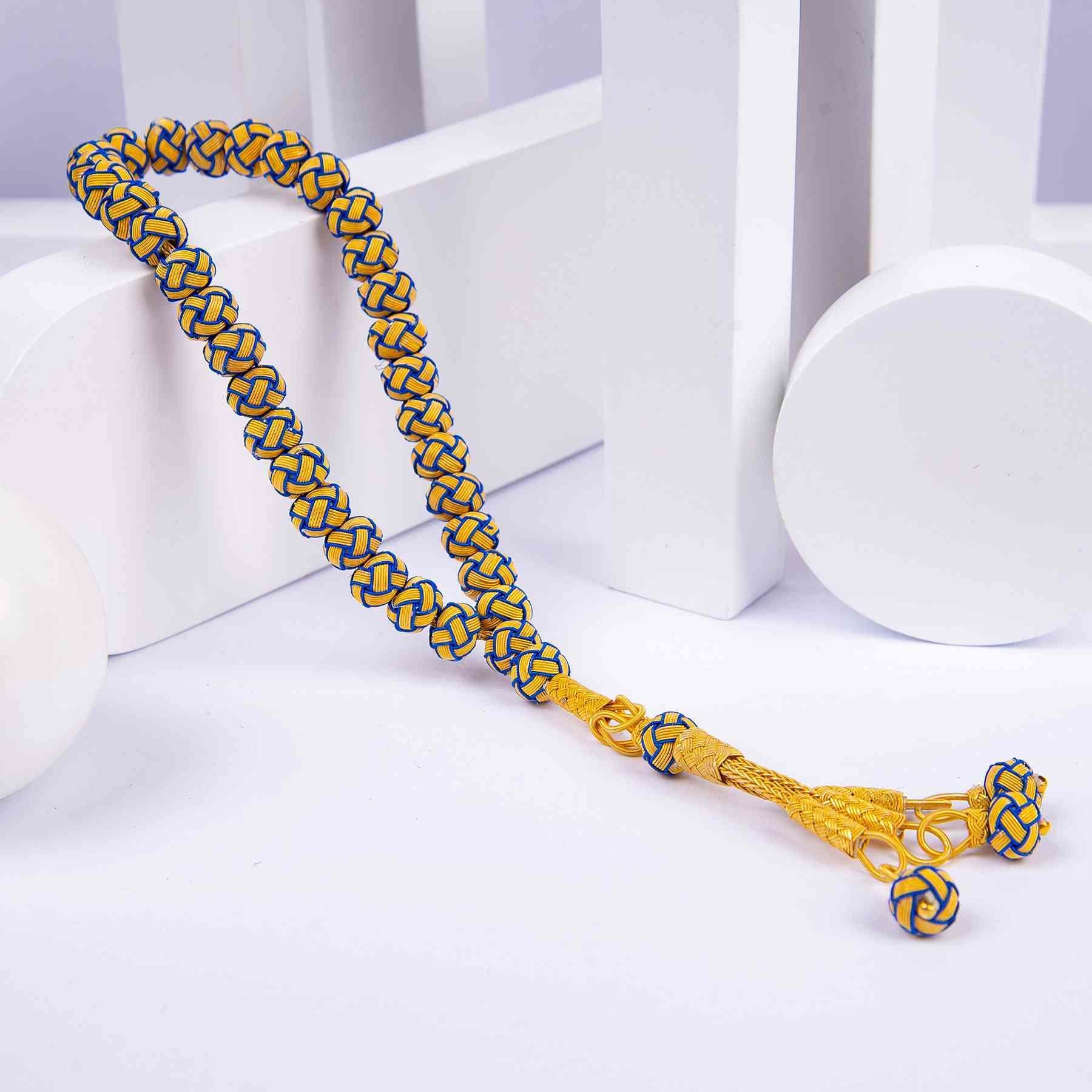 1000 Carat Silver Kazaz Knitted Yellow Navy Blue Fan Prayer beads