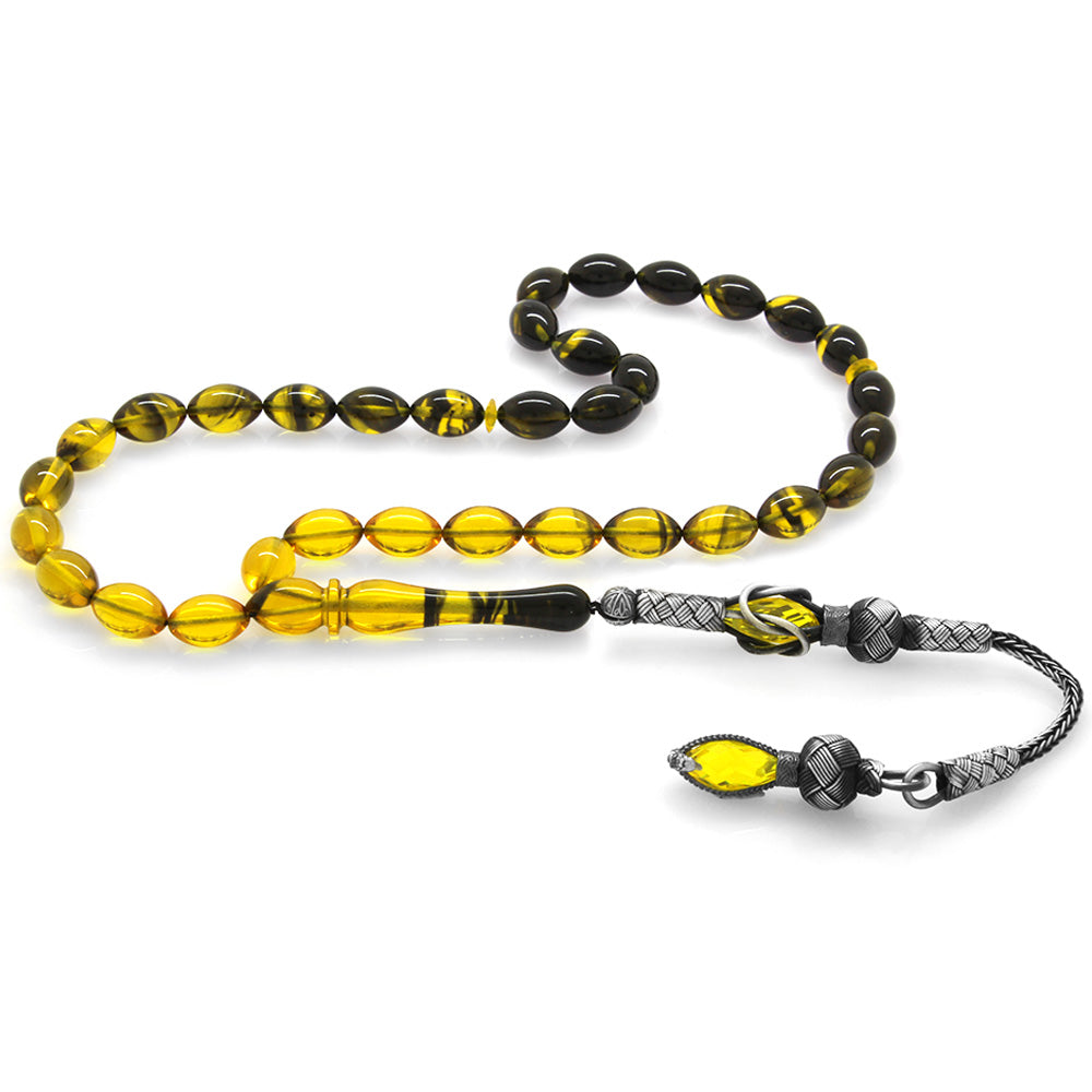 1000 Sterling Silver Yellow-Black Amber Rosary