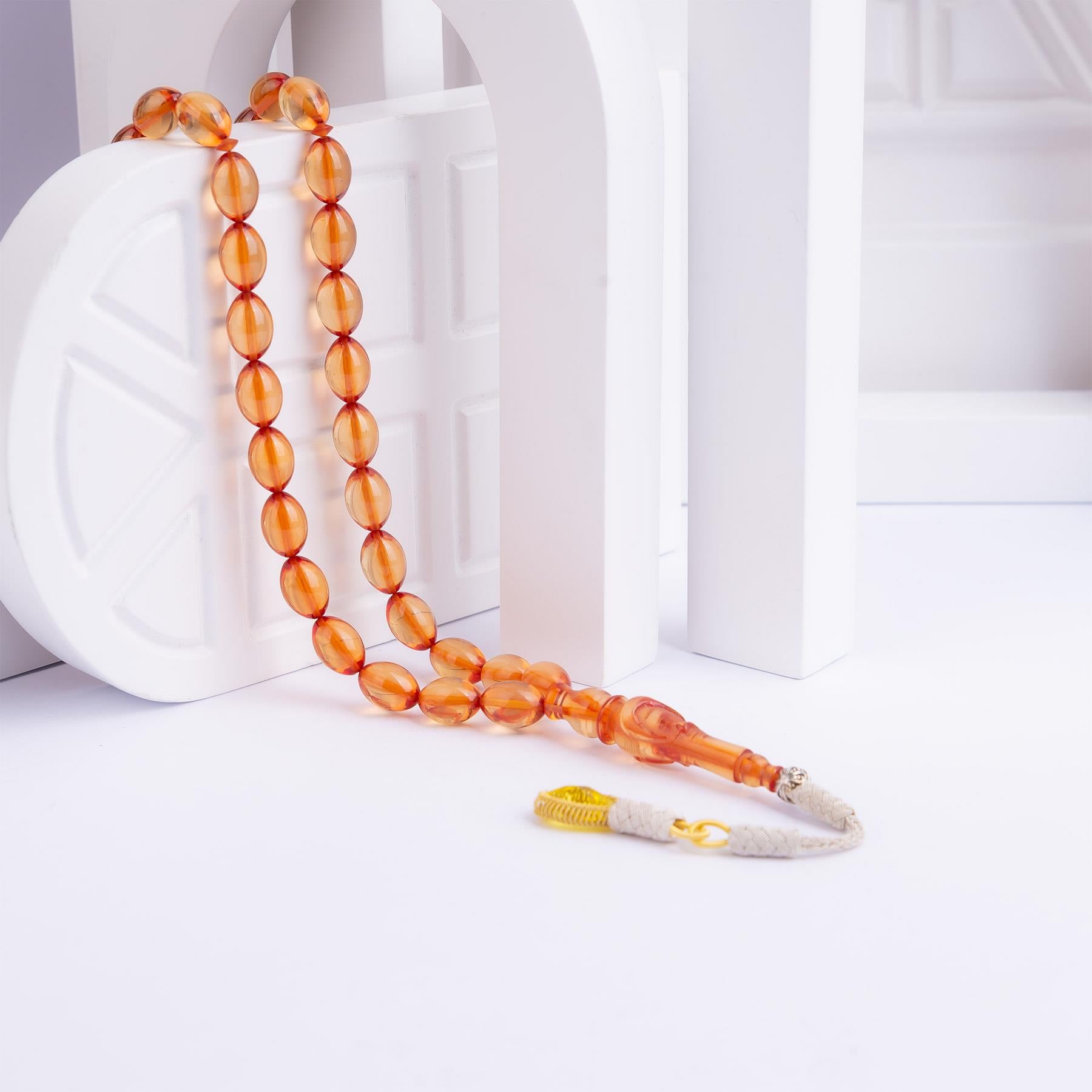 1000 Sterling Silver Fire Amber Rosary with Kazaz Tassels 1