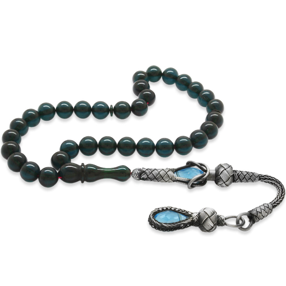 Sterling Silver Tasseled Transparent Turquoise Amber Rosary