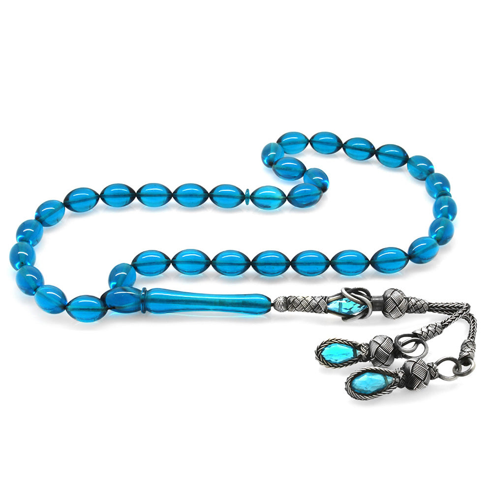 Silver Kazaz Tasseled Turquoise Fire Amber Rosary