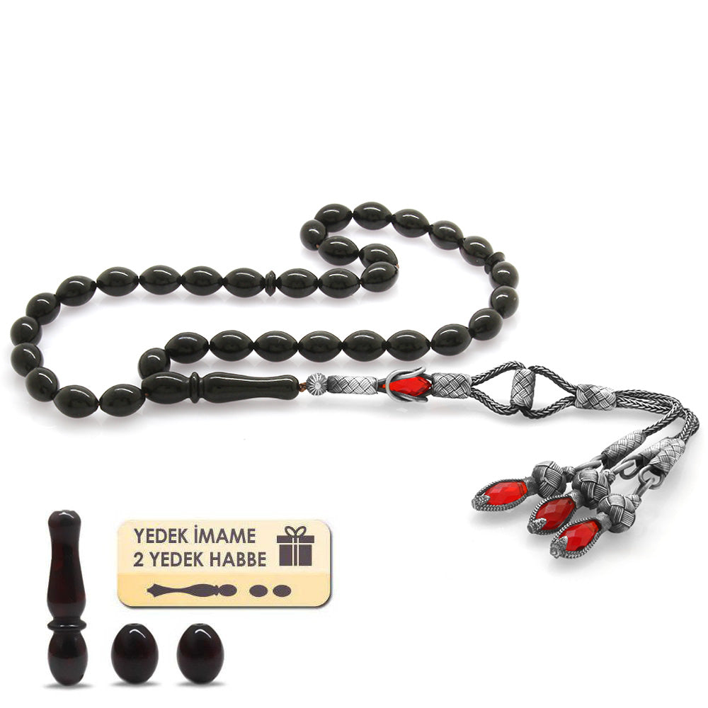 1000 Sterling Silver Tasseled Red Amber Rosary