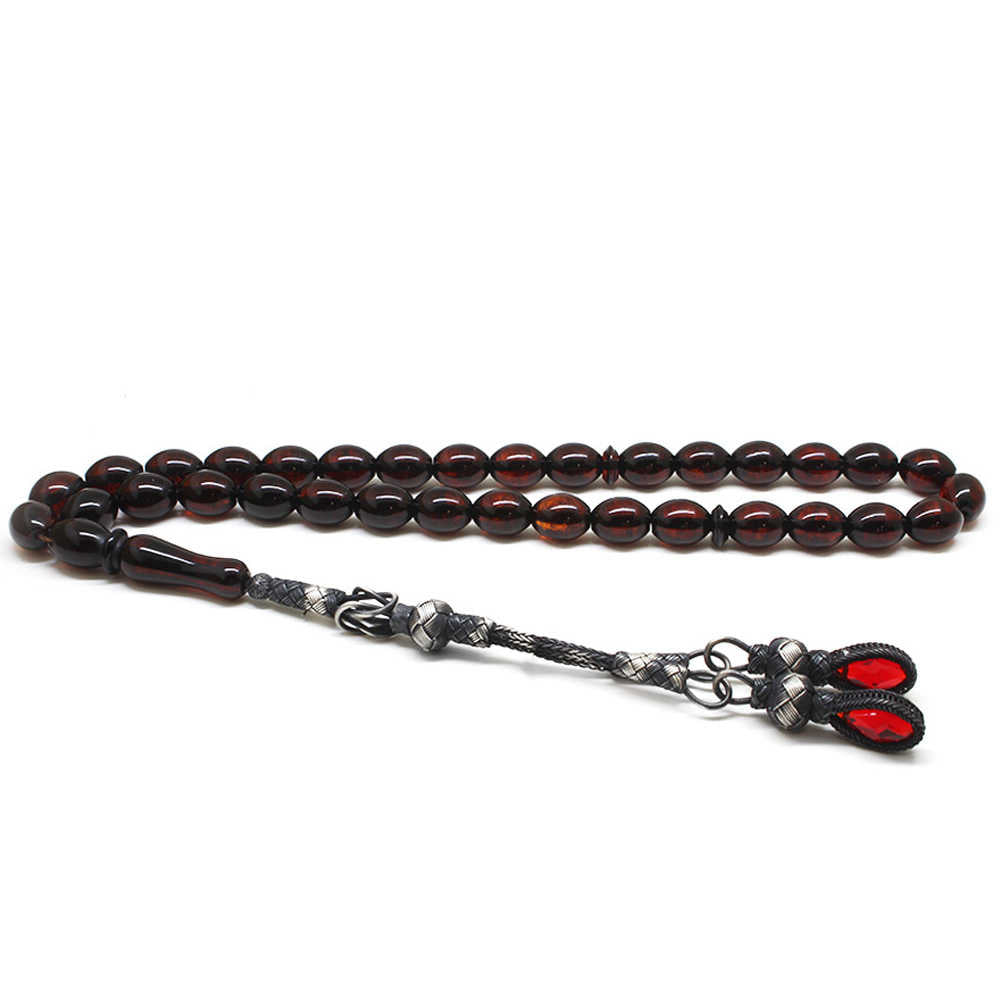 1000 Sterling Silver Tasseled Red Drop Amber Rosary 2