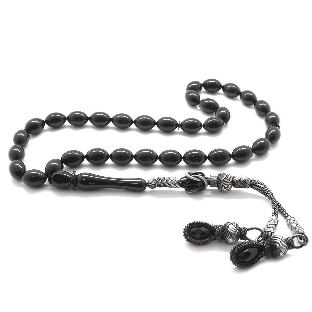 1000 Sterling Silver Kazaz Tasseled Black Prayer Beads