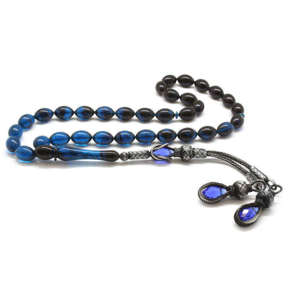 1000 Sterling Silver Tasseled Blue-Black Prayer Beads