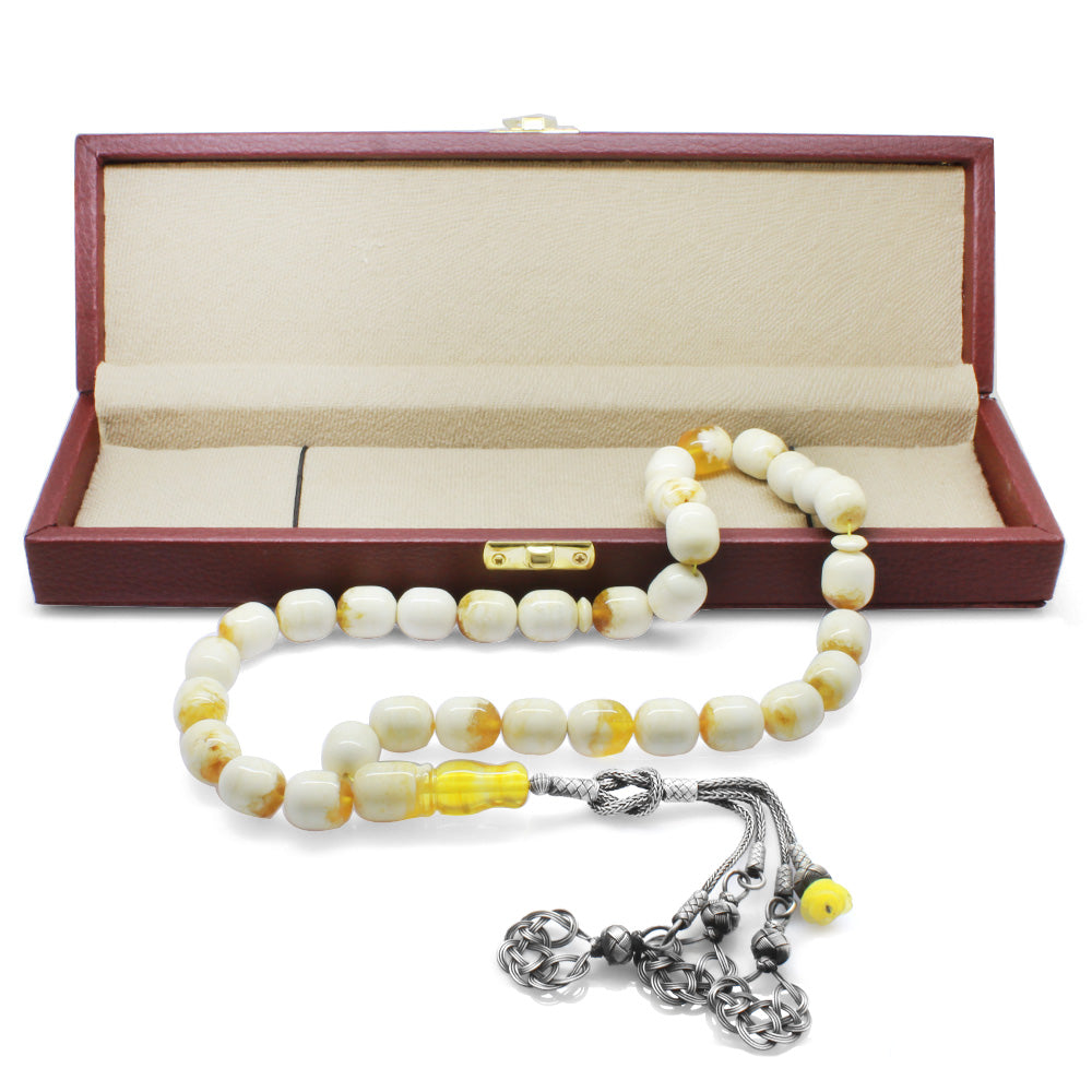 1000 Carat Kazaz Tasseled Capsule Cut Yellow-White Maxi SizNatural Drop Amber Rosary