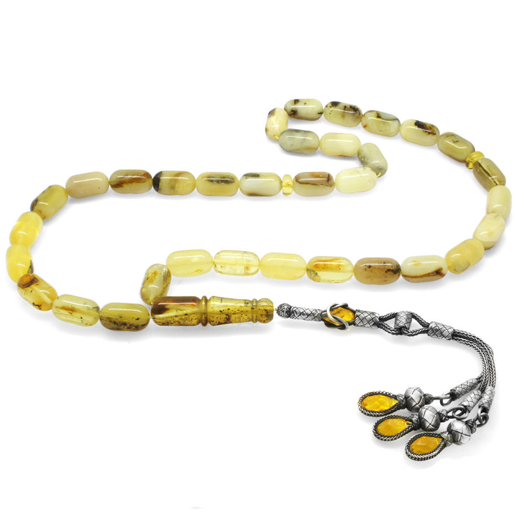 Special Premium Boxed 1000 Carat Kazaz Tassel Necklace Cut Yellow-White Color Dense Moire Kaliningrad Natural Drop Amber Rosary