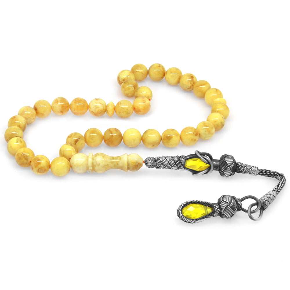 1000 Carat Kazaz Tassels Moire Mustard Color Drop Amber Rosary