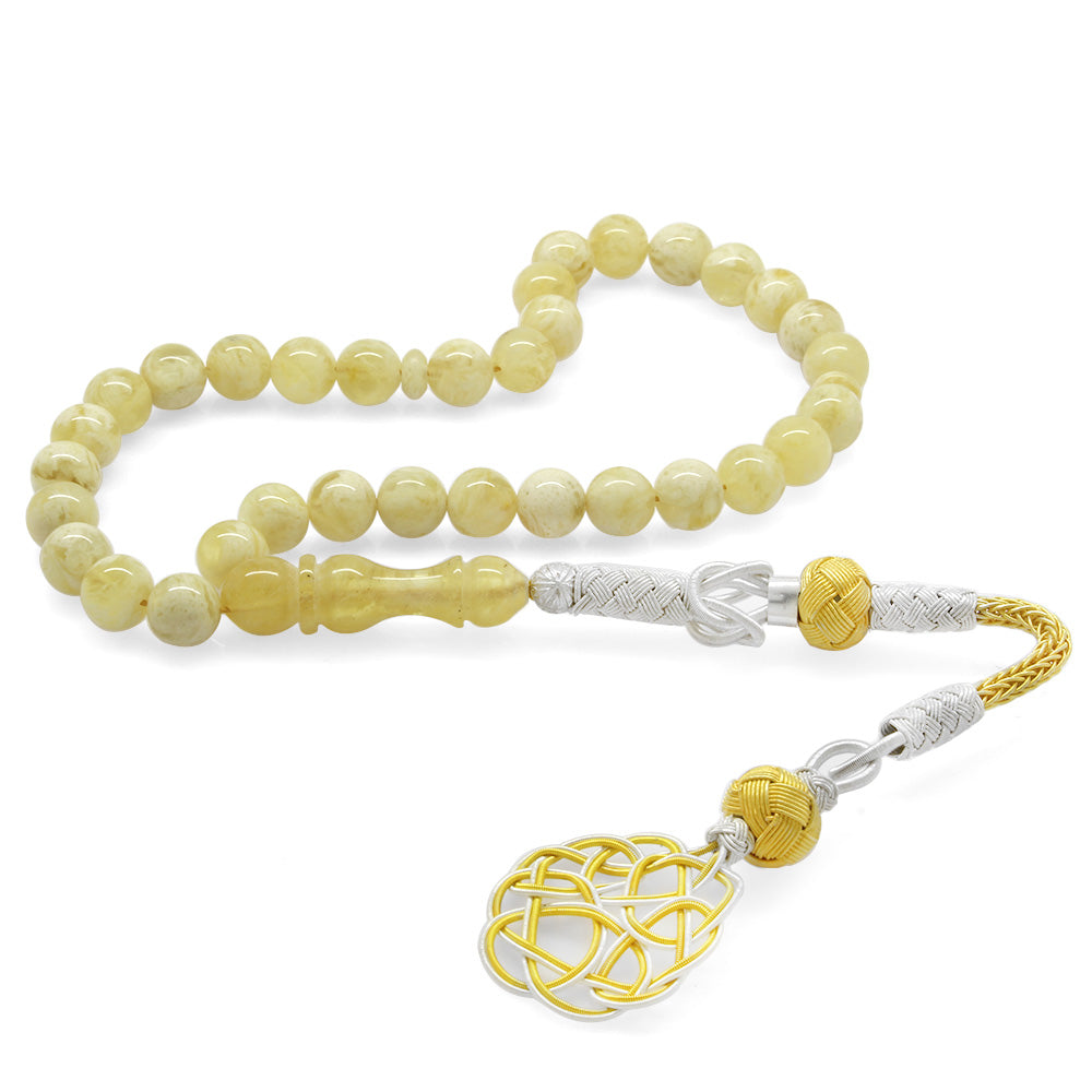 1000 Carat Kazaz Tasseled Yellow-White Drop Amber Rosary