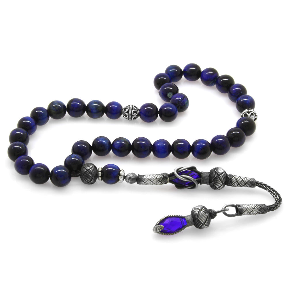 1000 Carat Kazaz Tasseled Blue Tiger Eye Stone Prayer Beads