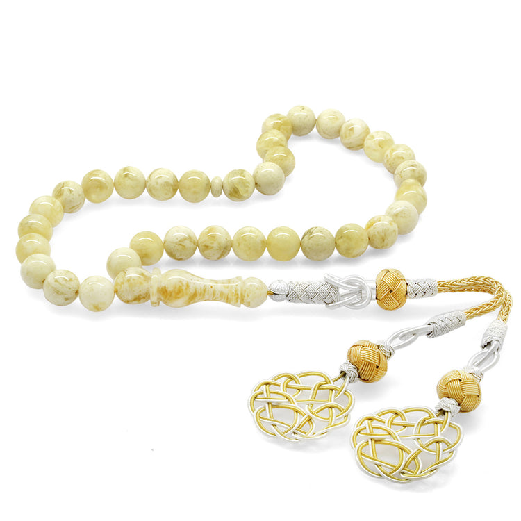 1000 Carat Yellow-White Kazaz Tasseled Sphere Cut King Seccer Drop Amber Rosary
