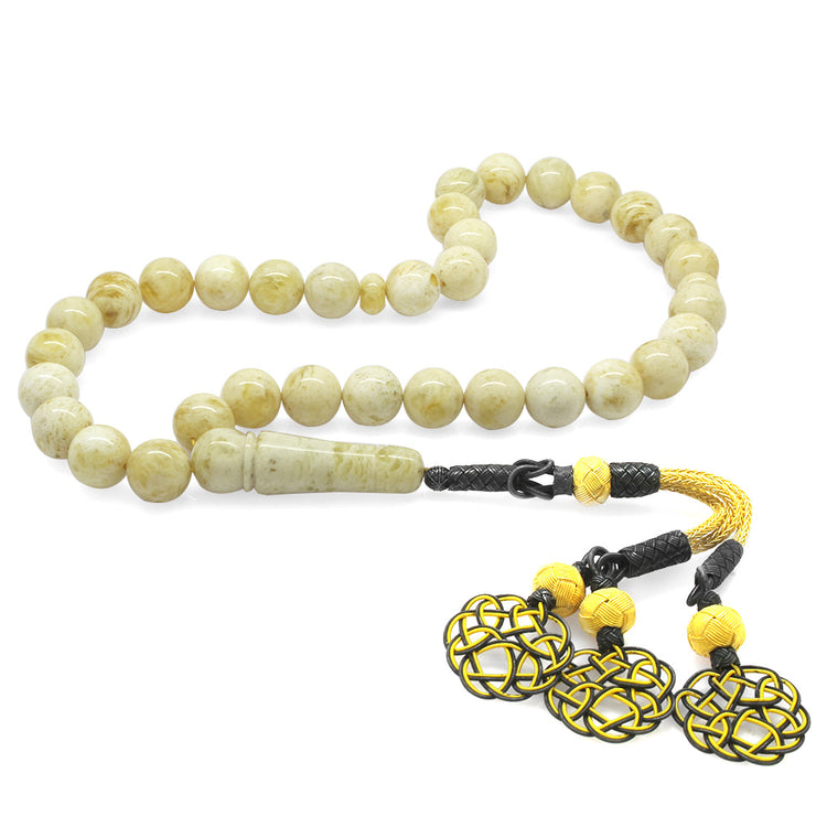 1000 Carat Yellow-Grey Kazaz Tasseled Sphere Cut King Seccer White-Yellow Drop Amber Prayer Beads