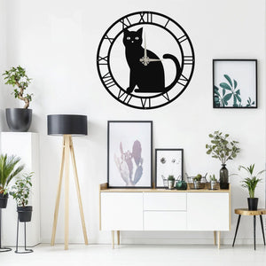 Metal Wall Clock with Cat