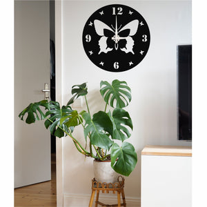 Metal Wall Clock with Butterfly Figure