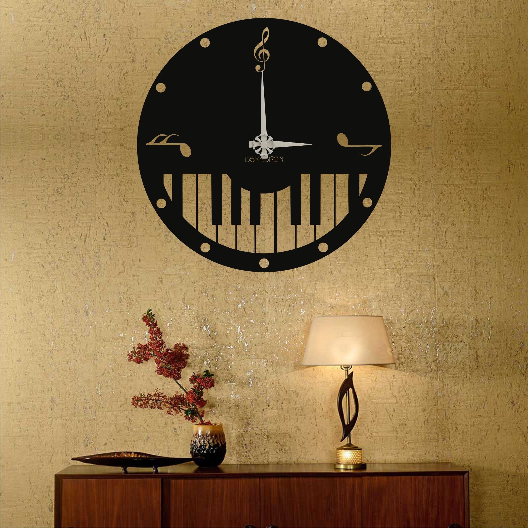 Piano And Music Notes Metal Wall Clock