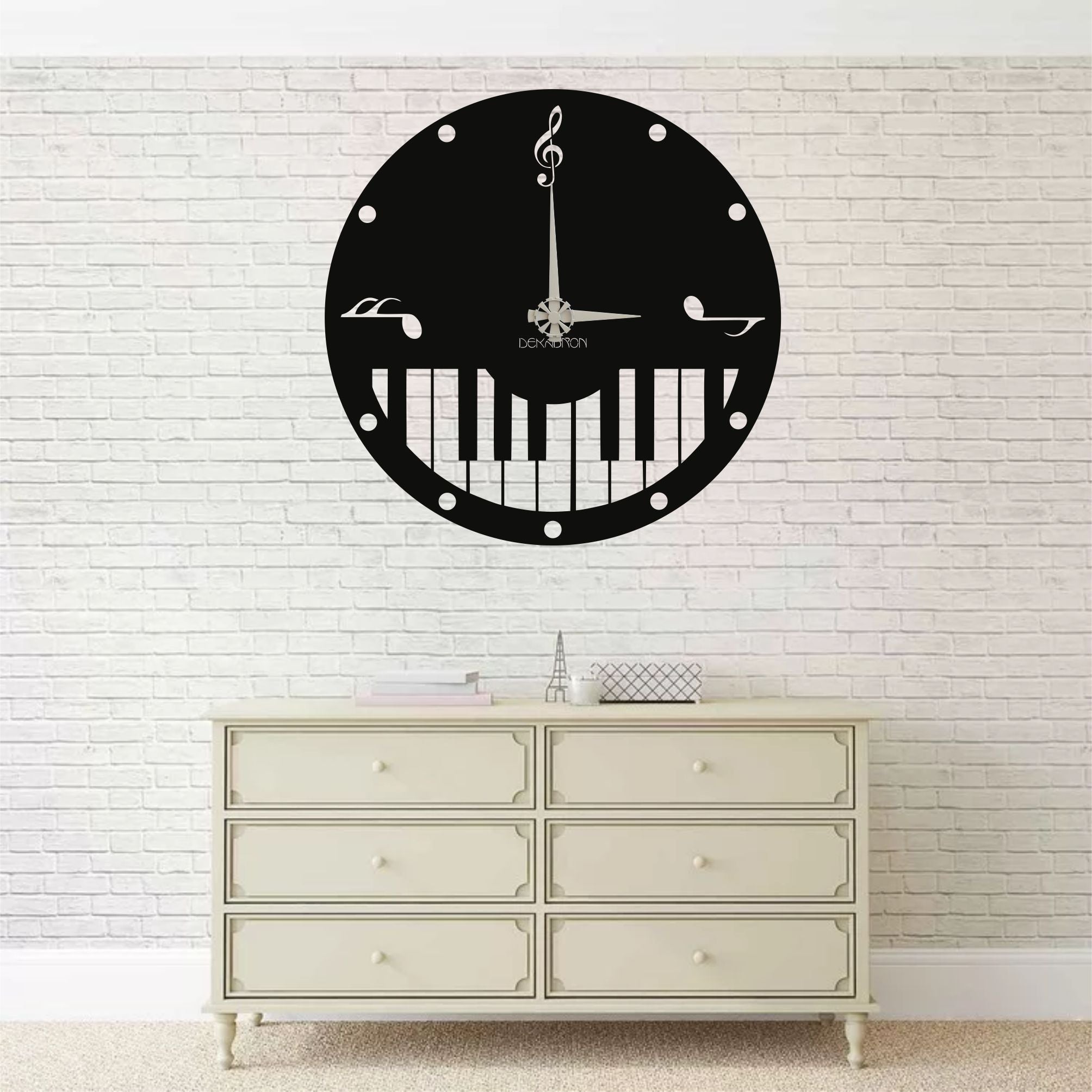 Piano And Music Notes Metal Wall Clock