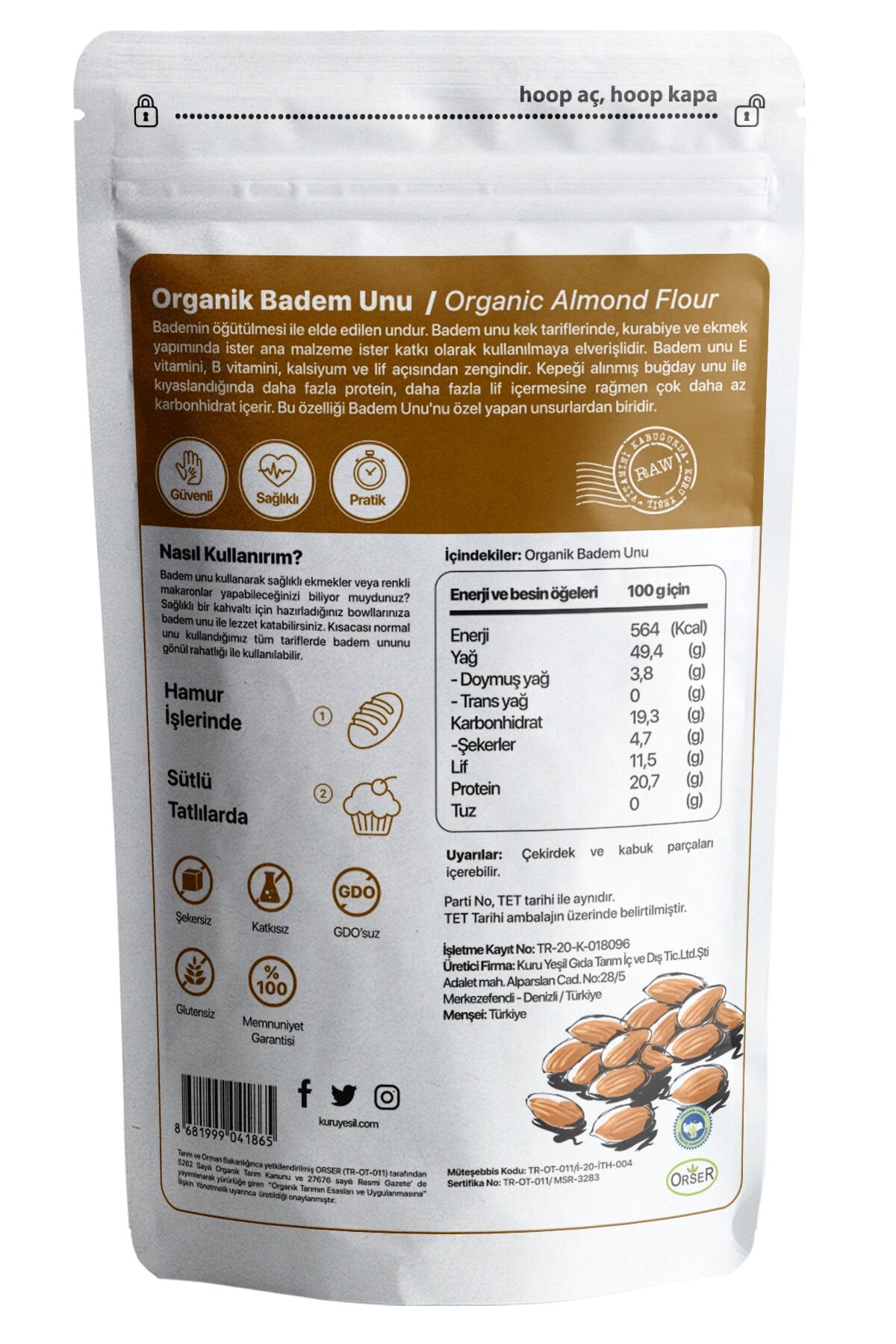 kuru yeşil organic almond flour 250g 2