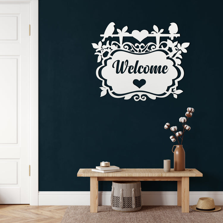 Welcome With Birds Metal Wall Decor
